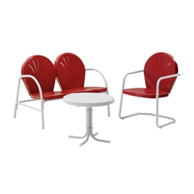 Crosley Griffith White Satin Bright Red Gloss 3pc Retro Outdoor Patio Set w...