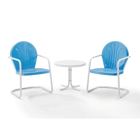 Crosley Griffith White Satin Sky Blue Gloss 3pc Retro Outdoor Chair and Sid...