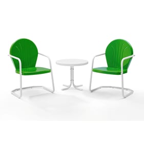 Crosley Griffith White Satin Kelly Green Gloss 3pc Retro Outdoor Chair and ...