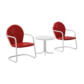 Crosley Griffith White Satin Bright Red Gloss 3pc Retro Outdoor Chair and S...