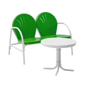 Crosley Griffith White Satin Kelly Green Gloss 2pc Retro Outdoor Patio Set ...