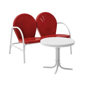 Crosley Griffith White Satin Bright Red Gloss 2pc Retro Outdoor Patio Set w...