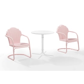 Crosley Tulip White Satin Pastel Pink Gloss 3pc Retro Outdoor Bistro Set