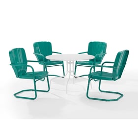 Crosley Ridgeland White Satin Turquoise Gloss 5pc Round Retro Outdoor Dinin...