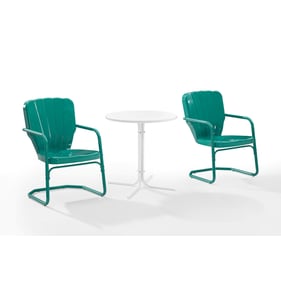 Crosley Ridgeland White Satin Turquoise Gloss 3pc Retro Outdoor Bistro Set