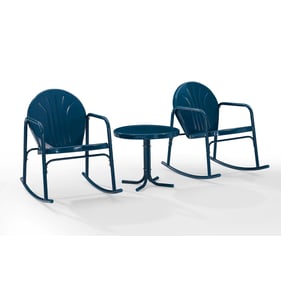 Crosley Griffith Navy Gloss 3pc Retro Outdoor Rocking Chair and Side Table ...