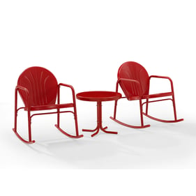 Crosley Griffith Bright Red Gloss 3pc Retro Outdoor Rocking Chair and Side ...