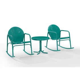 Crosley Griffith Turquoise Gloss 3pc Retro Outdoor Rocking Chair and Side T...