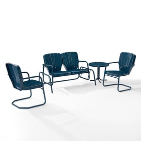 Crosley Ridgeland Navy Gloss 4pc Retro Outdoor Glider Patio Set