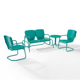 Crosley Ridgeland Turquoise Gloss 4pc Retro Outdoor Glider Patio Set