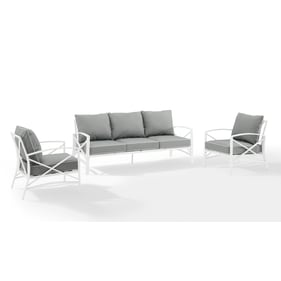 Crosley Kaplan White Gray 3pc Outdoor Patio Seating Set