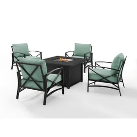 Crosley Kaplan Oil Rubbed Bronze Mist Fabric 5pc Outdoor Set with Fire Tabl...