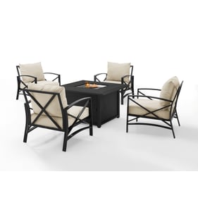 Crosley Kaplan Oil Rubbed Bronze Oatmeal Fabric 5pc Outdoor Set with Fire T...