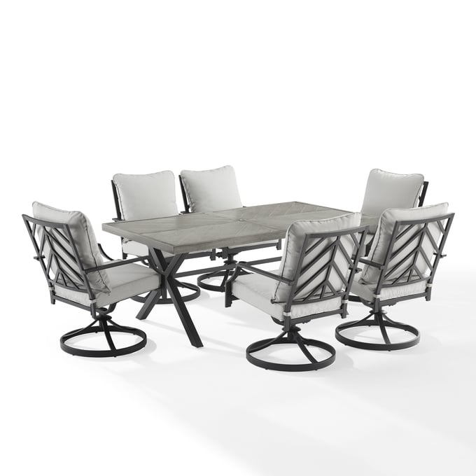 Crosley Otto Gray 7pc Outdoor Dining Set with Swivel Chair CRSL-KO60062MB-GY