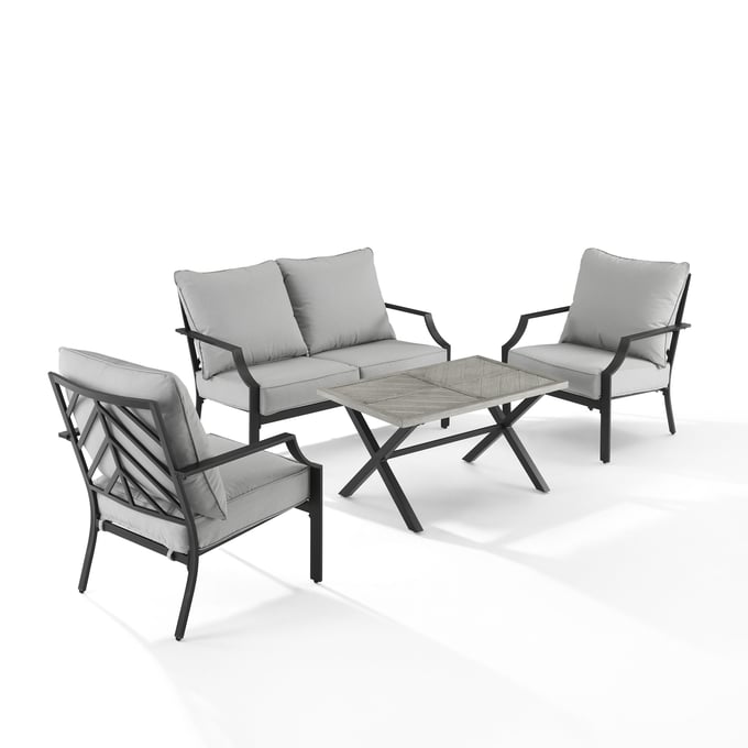 Crosley Otto Gray 4pc Outdoor Loveseat Patio Furniture Set CRSL-KO60064MB-GY