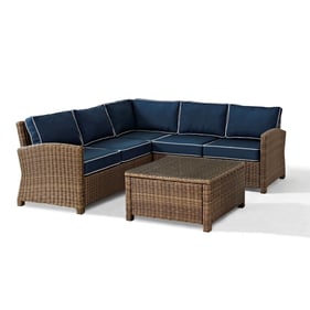 Crosley Bradenton Weathered Brown Navy 4pc Outdoor Sectional Patio Set