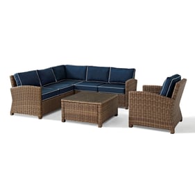 Crosley Bradenton Weathered Brown Navy 5pc Outdoor Sectional Patio Set with...