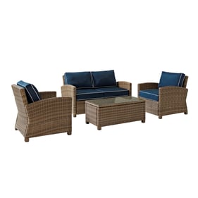 Crosley Bradenton Weathered Brown Navy 4pc Outdoor Patio Set