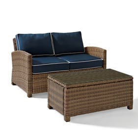 Crosley Bradenton Weathered Brown Navy 2pc Outdoor Patio Set