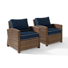 2 Crosley Bradenton Weathered Brown Navy Outdoor Armchairs