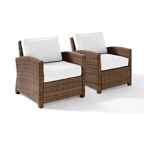 2 Crosley Bradenton Weathered Brown White Sunbrella Outdoor Armchairs