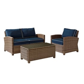 Crosley Bradenton Weathered Brown Navy 3pc Outdoor Patio Set