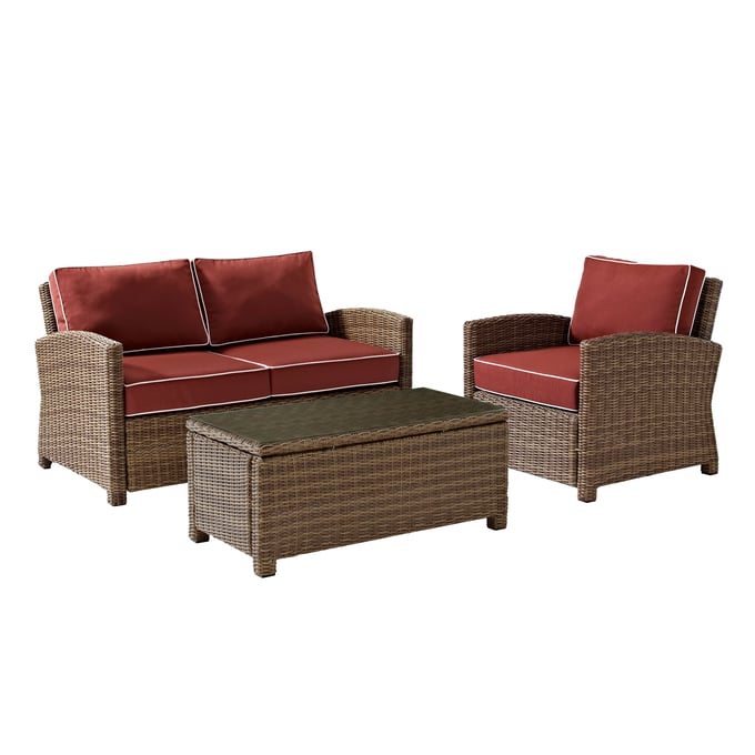 Crosley Bradenton Weathered Brown Sangria 3pc Outdoor Patio Set CRSL-KO70027WB-SG