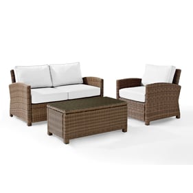 Crosley Bradenton Weathered Brown White Sunbrella 3pc Outdoor Patio Set