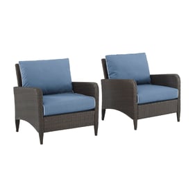 2 Crosley Kiawah Brown Blue Outdoor Armchairs