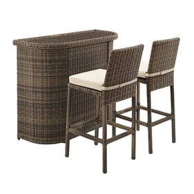 Crosley Bradenton Weathered Brown Sand 3pc Outdoor Bar Set