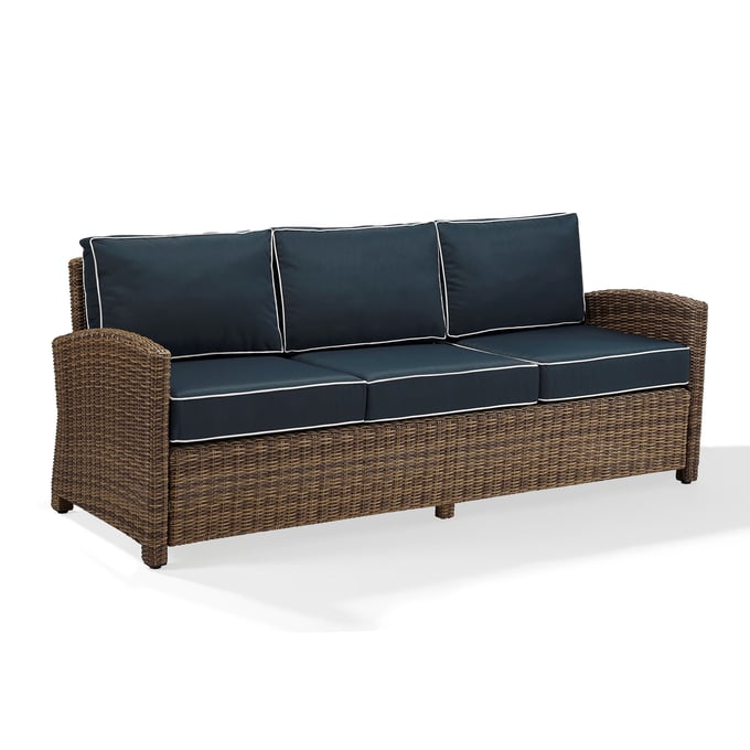 Crosley Bradenton Weathered Brown Navy Outdoor Sofa CRSL-KO70049WB-NV