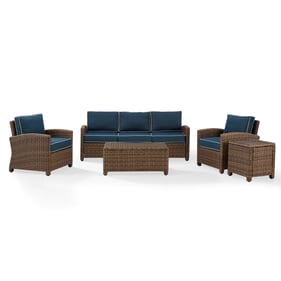 Crosley Bradenton Weathered Brown Navy 5pc Outdoor Patio Set with Sofa