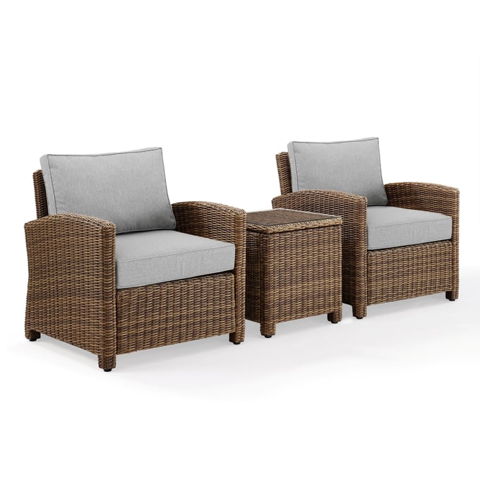 Crosley Bradenton Weathered Brown Gray 3pc Outdoor Seating Set CRSL-KO70052WB-GY