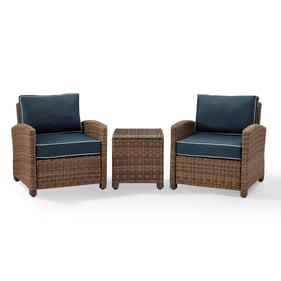 Crosley Bradenton Weathered Brown Navy 3pc Outdoor Seating Set