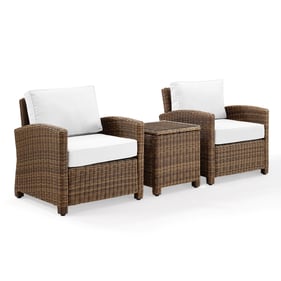 Crosley Bradenton Weathered Brown White Sunbrella 3pc Outdoor Seating Set