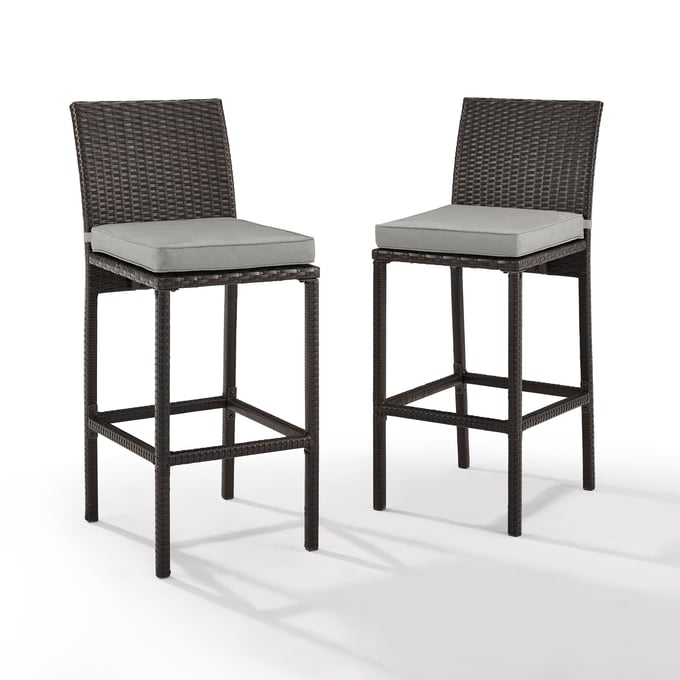 2 Crosley Palm Harbor Gray Wicker Outdoor Bar Stool CRSL-KO70143BR-GY