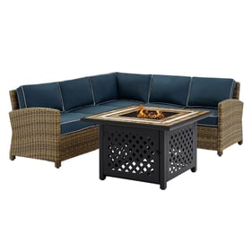 Crosley Bradenton Weathered Brown Navy 4pc Outdoor Sectional with Tucson Fi...