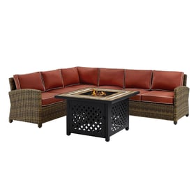 Crosley Bradenton Weathered Brown Sangria 5pc Outdoor Sectional Set with Tu...