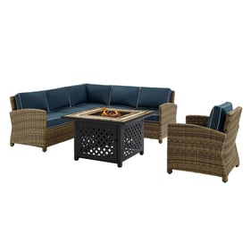 Crosley Bradenton Weathered Brown Navy 5pc Outdoor Sectional with Tucson Fi...