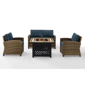 Crosley Bradenton Weathered Brown Navy 4pc Outdoor Set with Tucson Fire Tab...