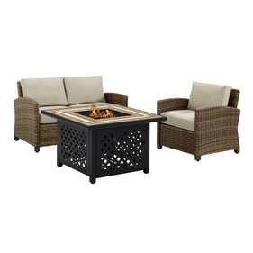 Crosley Bradenton Weathered Brown Sand 3pc Outdoor Set with Tucson Fire Tab...