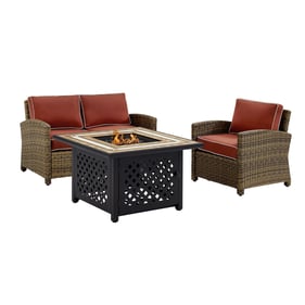 Crosley Bradenton Weathered Brown Sangria 3pc Outdoor Set with Tucson Fire ...