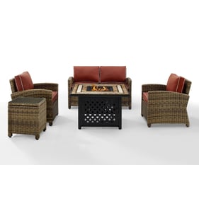 Crosley Bradenton Weathered Brown Sangria 5pc Outdoor Seating Set with Tucs...