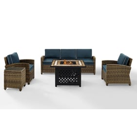 Crosley Bradenton Weathered Brown Navy 5pc Outdoor Set with Tucson Fire Tab...