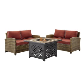 Crosley Bradenton Weathered Brown Sangria 3pc Outdoor Seating Set with Tucs...