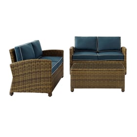 Crosley Bradenton Weathered Brown Navy 3pc Outdoor Patio Seating Set