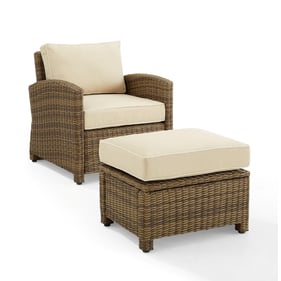 Crosley Bradenton Weathered Brown Sand 2pc Outdoor Armchair with Ottoman Se...