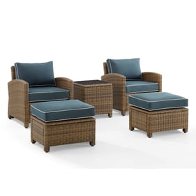 Crosley Bradenton Weathered Brown Navy 5pc Outdoor Arm Chair with Ottoman