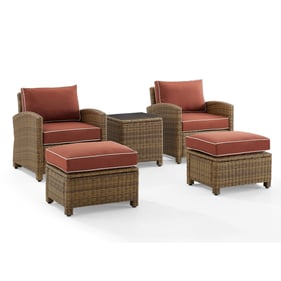 Crosley Bradenton Weathered Brown Sangria 5pc Outdoor Arm Chair with Ottoma...