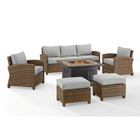 Crosley Bradenton Weathered Brown Gray 6pc Outdoor Set with Dante Fire Tabl...